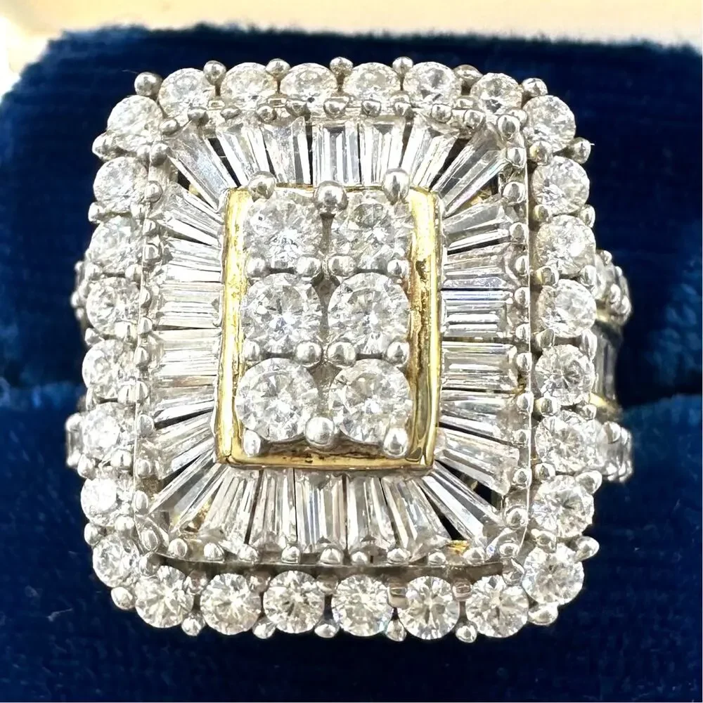 SJD 925 sterling silver gold vermeil cubic zirconia cocktail cluster ring size 7